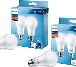 Philips LED Basic Frosted Dimmable A19 Light Bulb - EyeComfort Technology - 450 Lumen - Soft White (2700K) - 6.5W=40W - E26 Base - Indoor - 4-Pack