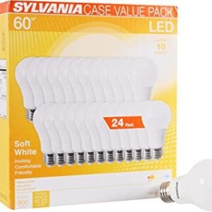 SYLVANIA LED A19 Light Bulb, 60W Equivalent, Efficient 8.5W, 10 Year, 2700K, 800 Lumens, Frosted, Soft White - 24 Pack (74765), Packaging may vary.